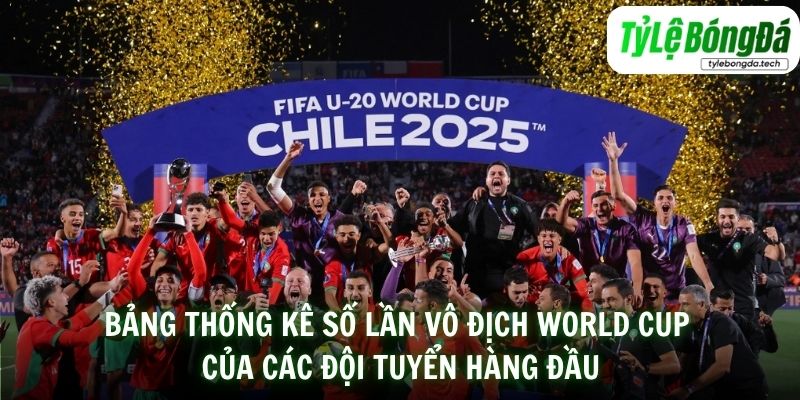 Bảng thống kê số lần vô địch World Cup của các đội tuyển hàng đầu