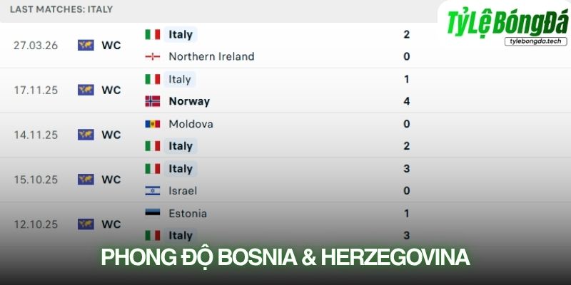 Phong độ Bosnia & Herzegovina