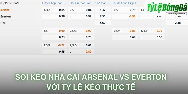 Soi kèo nhà cái Arsenal vs Everton với tỷ lệ kèo thực tế