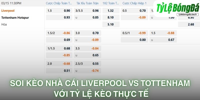 Soi kèo nhà cái Liverpool vs Tottenham Hotspur với tỷ lệ kèo thực tế