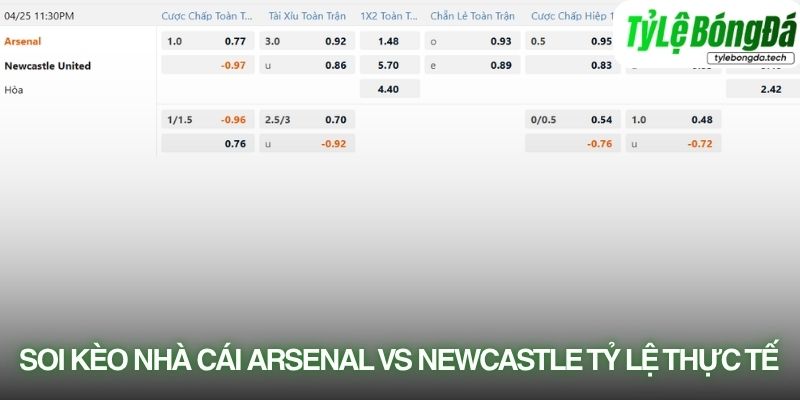 Soi kèo nhà cái Arsenal vs Newcastle United với tỷ lệ kèo thực tế